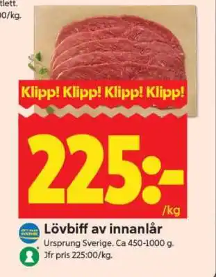 ICA Supermarket Lövbiff av innanlår erbjuda