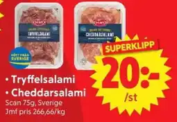 Nya Pulsen Scan Tryffelsalami • Cheddarsalami erbjuda