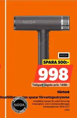 Power Nooa Hårtork Hopfällbar design sparar förvaringsutrymme erbjuda