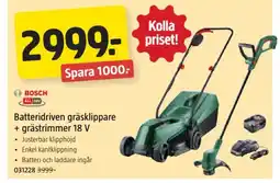 Jula Batteridriven gräsklippare + grästrimmer 18 V erbjuda