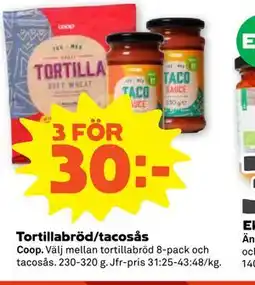 Stora Coop Tortillabröd/tacosås erbjuda