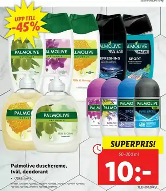 Palmolive duschcreme, tvål, deodorant