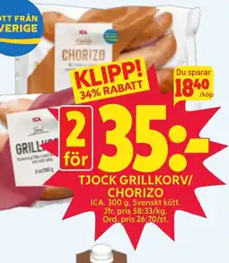 Ica Hajen Lagpris Ica Tjock grillkorv/ chorizo erbjuda