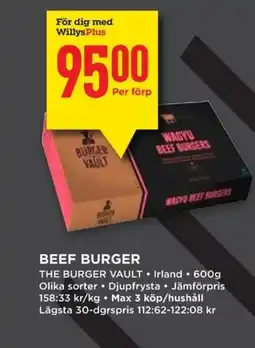 Willys The Burger Vault Beef burger erbjuda