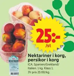 ICA Supermarket ICA Nektariner i korg, persikor i korg erbjuda