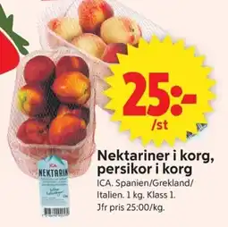 ICA Supermarket ICA Nektariner i korg, persikor i korg erbjuda