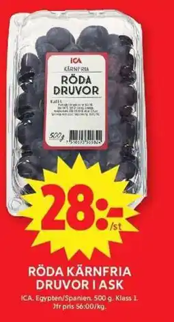 ICA Maxi ICA Röda kärnfria druvor i ask erbjuda