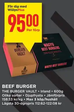 Willys BEEF BURGER, Medlemspris erbjuda