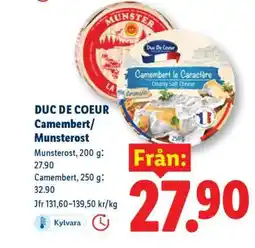 Lidl DUC DE COEUR Camembert/Munsterost erbjuda
