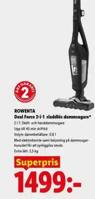 Lidl ROWENTA Dual Force 2-i-1 sladdlös dammsugare erbjuda