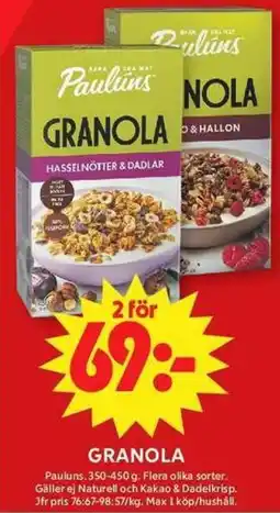 ICA Maxi Pauluns Granola erbjuda