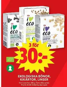 ICA Maxi Ekologiska bönor, Kikärtor, linser erbjuda