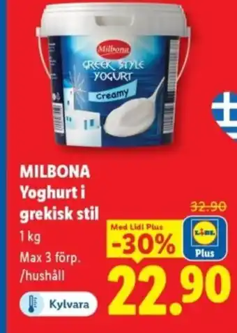 Lidl MILBONA Yoghurt i grekisk stil erbjuda