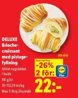 Lidl DELUXE Brioche- croissant med pistage- fyllning erbjuda