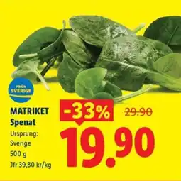 Lidl MATRIKET Spenat erbjuda