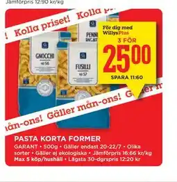 Willys PASTA KORTA FORMER, Medlemspris erbjuda