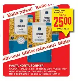 Willys Hemma PASTA KORTA FORMER, Medlemspris erbjuda