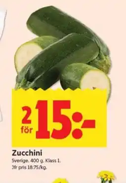 ICA Supermarket Zucchini Sverige. 400 g. Klass 1. Jfr pris 18:75/kg. erbjuda