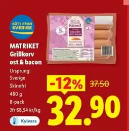 Lidl MATRIKET Grillkorv ost & bacon erbjuda