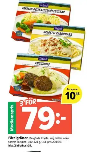 Färdigrätter, Medlemspris