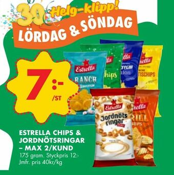 ÖoB ESTRELLA CHIPS & JORDNÖTSRINGAR erbjuda