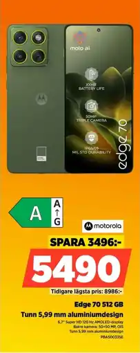 Power Motorola Edge 70 512 GB Tunn 5,99 mm aluminiumdesign erbjuda