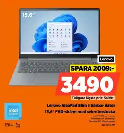 Power Lenovo IdeaPad Slim 3 bärbar dator 15,6" FHD-skärm med sekretesslucka erbjuda