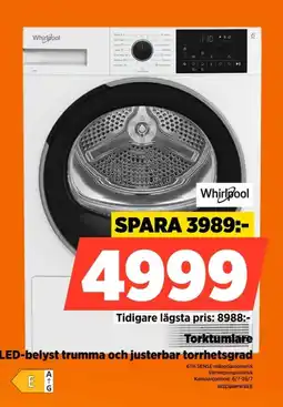 Power Whirlpool Torktumlare LED-belyst trumma och justerbar torrhetsgrad erbjuda