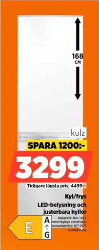 Power Kulz Kyl/frys LED-belysning och justerbara hyllor erbjuda