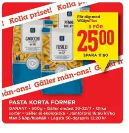 Willys Pasta Korta Former erbjuda
