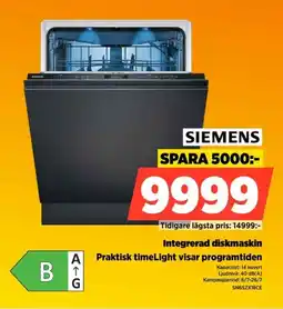 Power Siemens Integrerad diskmaskin Praktisk timeLight visar programtiden erbjuda