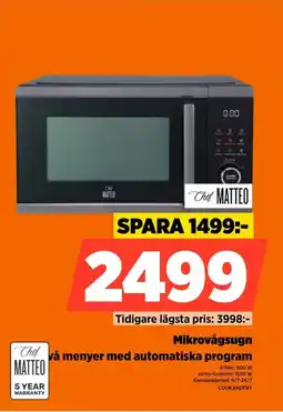 Power Chef Matteo Mikrovågsugn Två menyer med automatiska program erbjuda