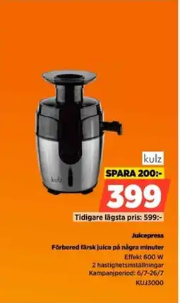 Power Kulz Juicepress Förbered färsk juice på några minuter erbjuda