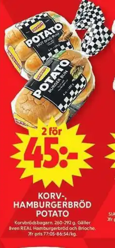 ICA Maxi Korv-, Hambugerbröd Potato erbjuda