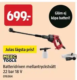 Jula Batteridriven mellantryckstvätt 22 bar 18 V erbjuda