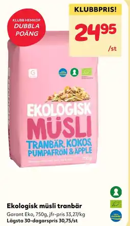 MatArket Ekologisk müsli tranbär erbjuda