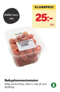 MatArket Babyplommontomater erbjuda