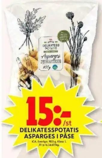 ICA Maxi ICA Delikatesspotatis Asparges I Påse 900g erbjuda