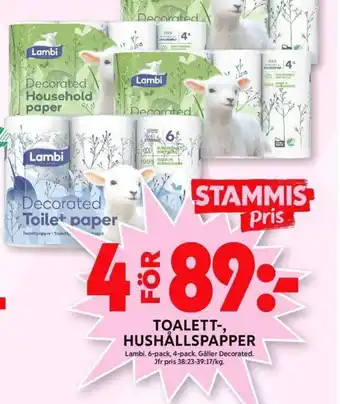 ICA Maxi Lambi Toalett-, Hushållspapper 6-pack, 4-pack erbjuda