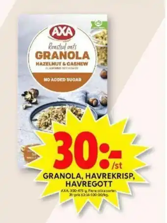 ICA Maxi Axa Granola, Havrekrisp, HavreGott 350-475g erbjuda