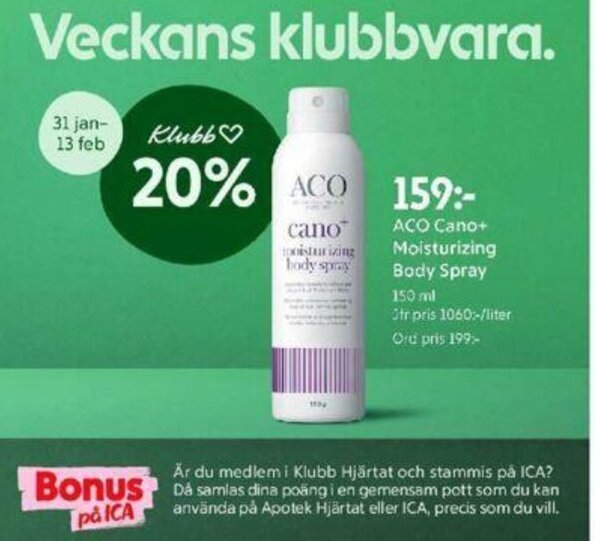Aco Cano+ Moisturizing Body Spray erbjudande hos ICA Maxi
