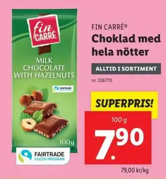 Fin Carré Choklad med hela nötter 100g