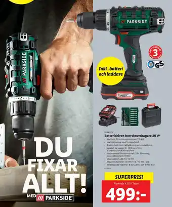Sony Parkside Batteridriven borrskruvdragare 20 V8 erbjuda