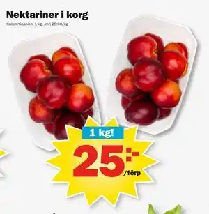 Pekås Nektariner i korg erbjuda
