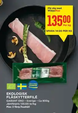 Willys EKOLOGISK FLÄSKYTTERFILÉ, Medlemspris erbjuda