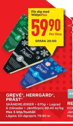 Willys GREVÉ , HERRGÅRD , PRÄST , Medlemspris erbjuda