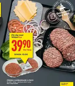 Willys FÄRSKA HAMBURGARE 4-PACK, Medlemspris erbjuda