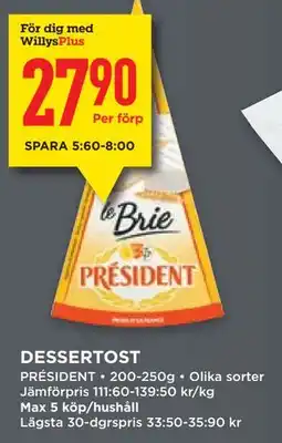 Willys DESSERTOST, Medlemspris erbjuda