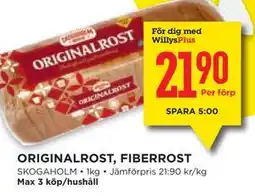 Willys ORIGINALROST, FIBERROST, Medlemspris erbjuda