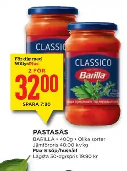 Willys PASTASÅS, Medlemspris erbjuda